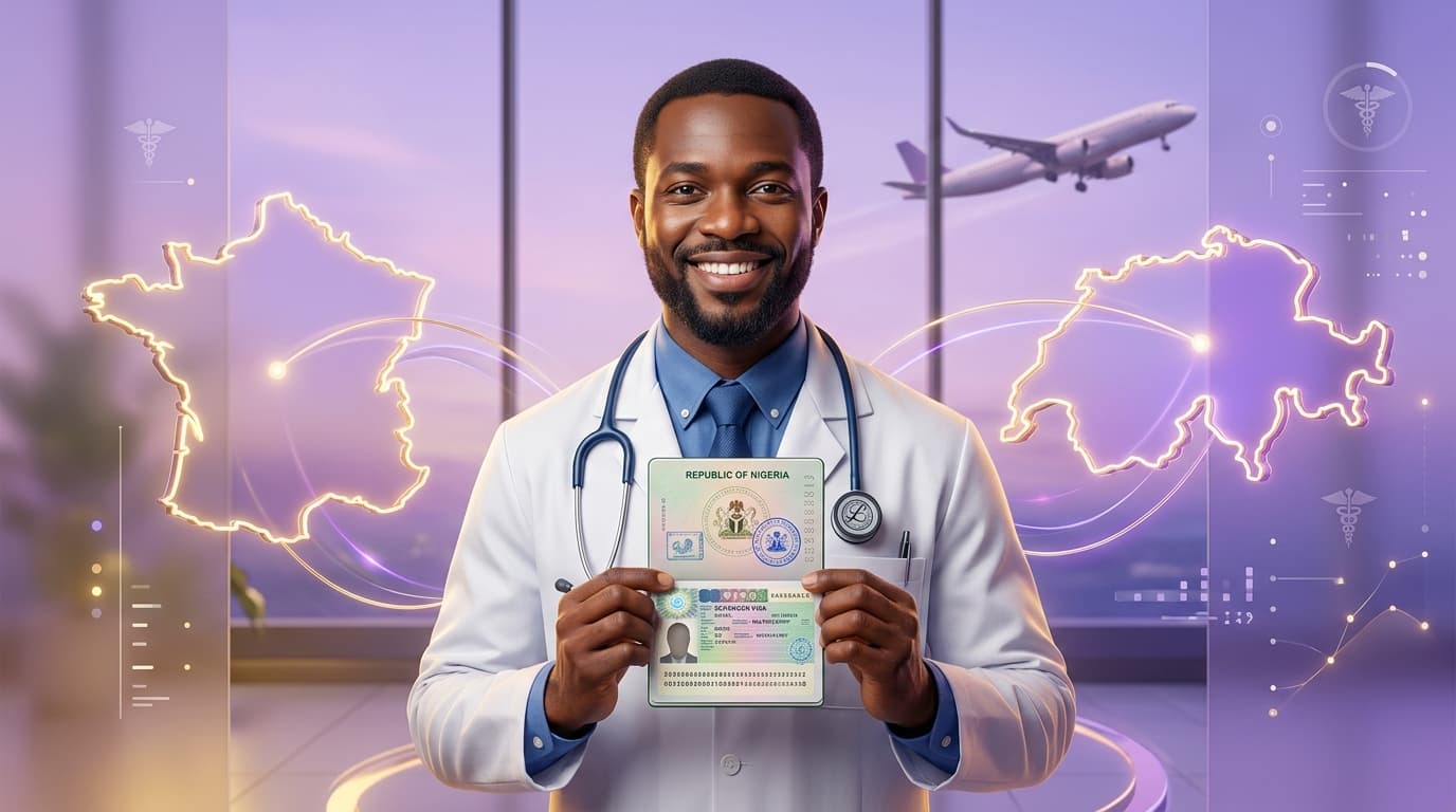 Médecin avec passeport et visa Schengen pour la France et la Suisse
